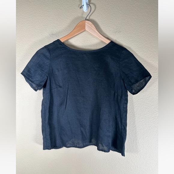 Madewell Scenic View Scallop Hem Linen Top Black - Picture 3 of 5